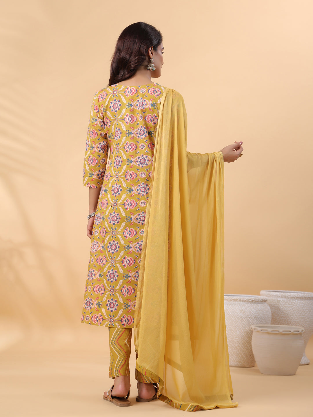 Mustard-Cambric-Straight-3-Piece-Kurta-Set