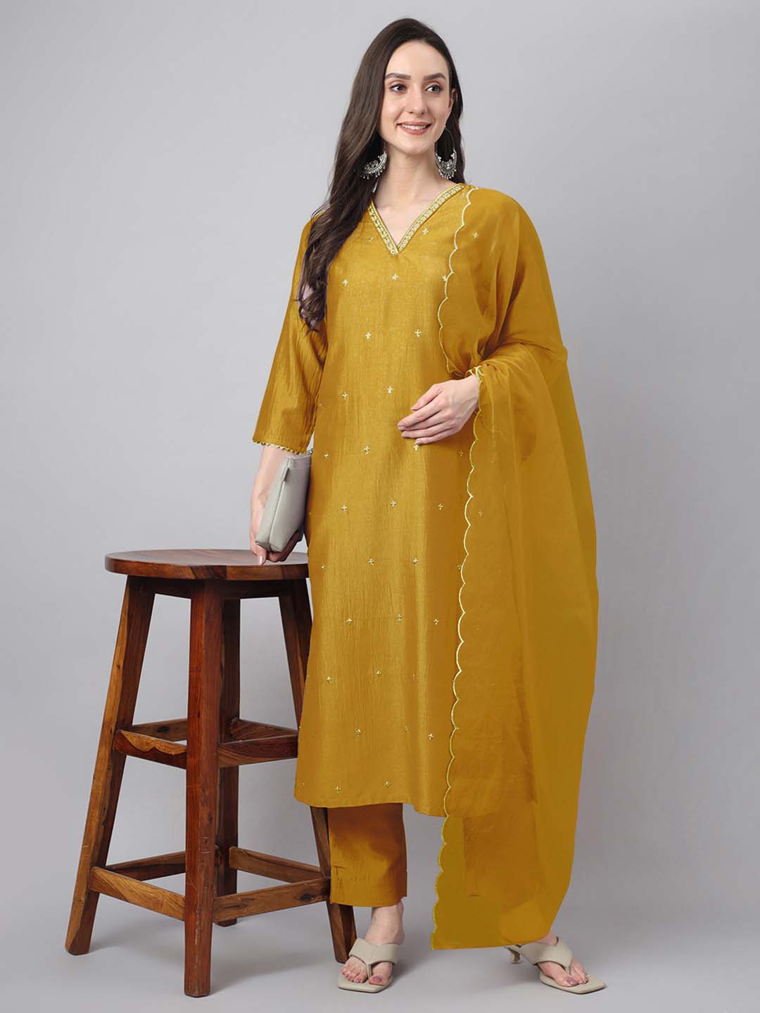 Mustard-Chinnon-Regular-3-Piece-Kurta-Set