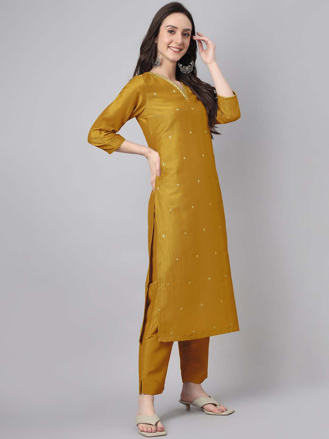 Mustard-Chinnon-Regular-3-Piece-Kurta-Set