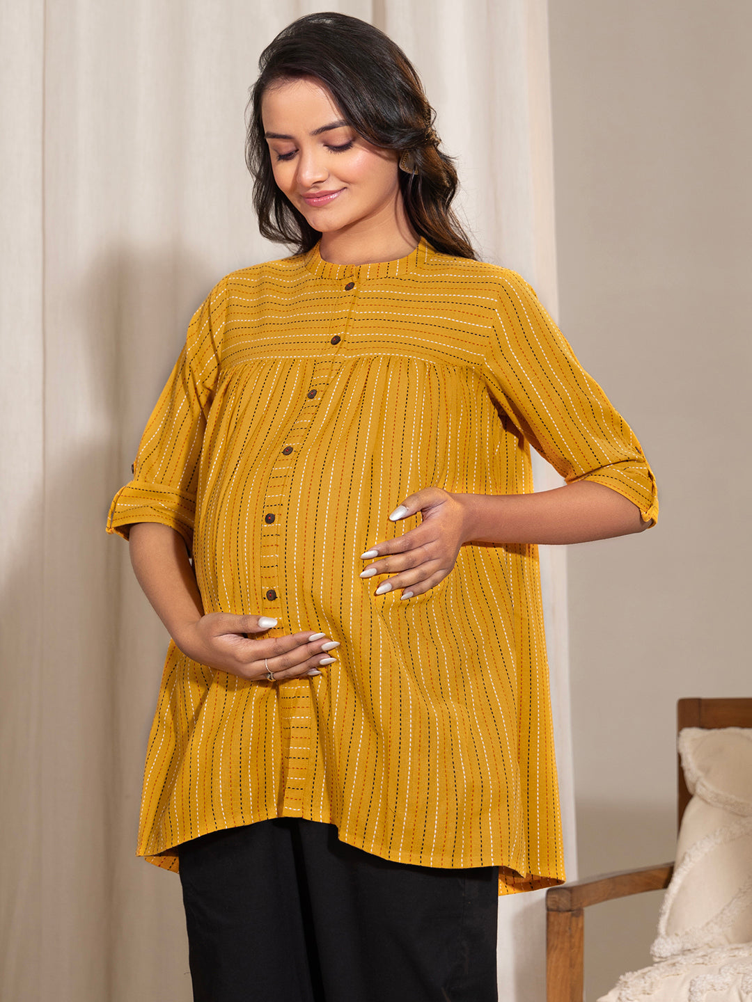 Mustard-Cotton-Mustard-Cotton-A-Line-Maternity-Top