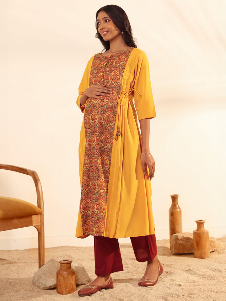 Mustard-Crepe-A-Line-Maternity-Kurta