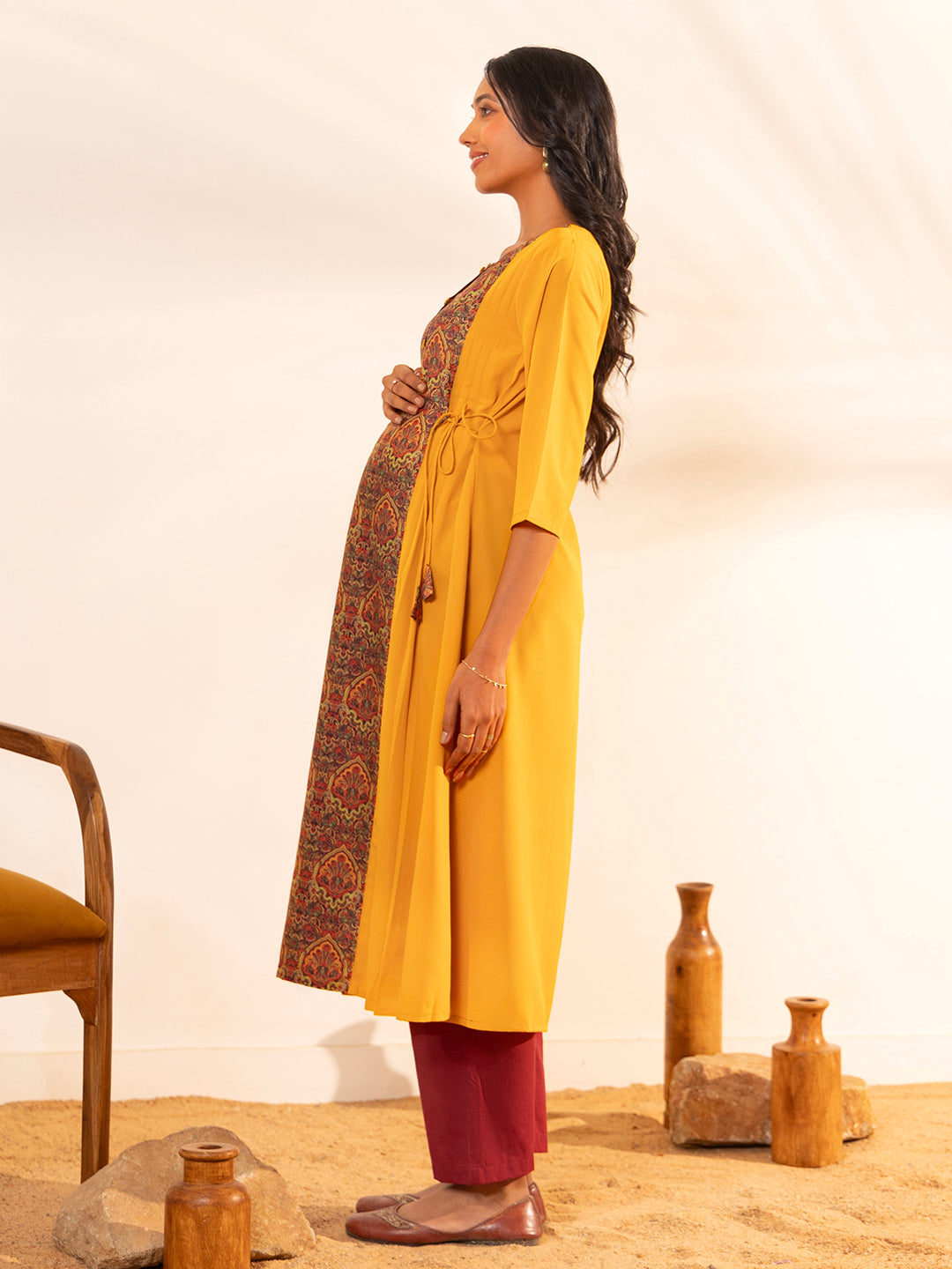 Mustard-Crepe-A-Line-Maternity-Kurta