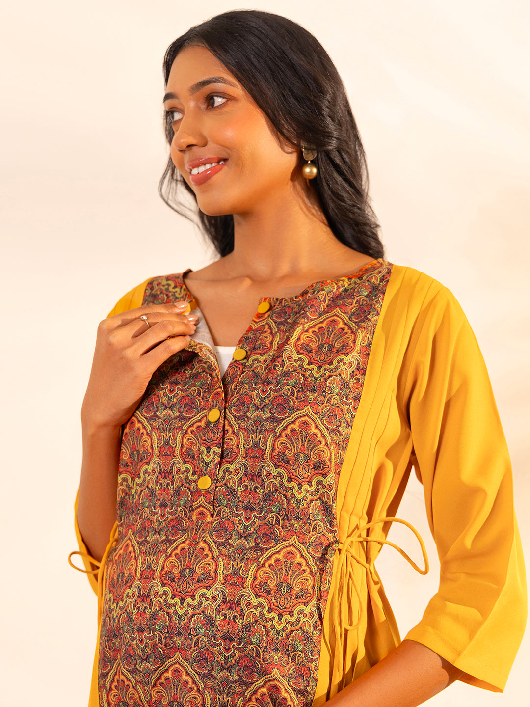 Mustard-Crepe-A-Line-Maternity-Kurta