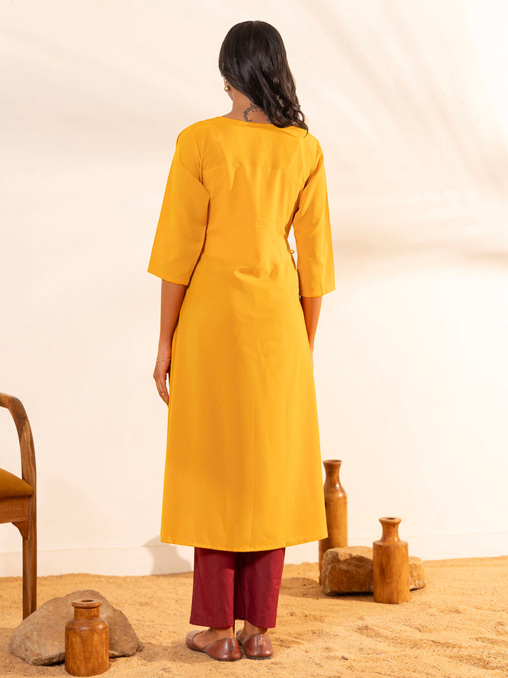 Mustard-Crepe-A-Line-Maternity-Kurta