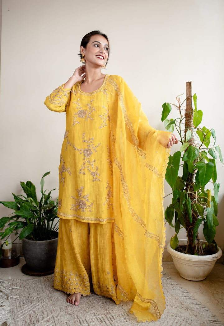 Mustard-Crush-Tissue-Hand-Embroidered-Sharara-Set