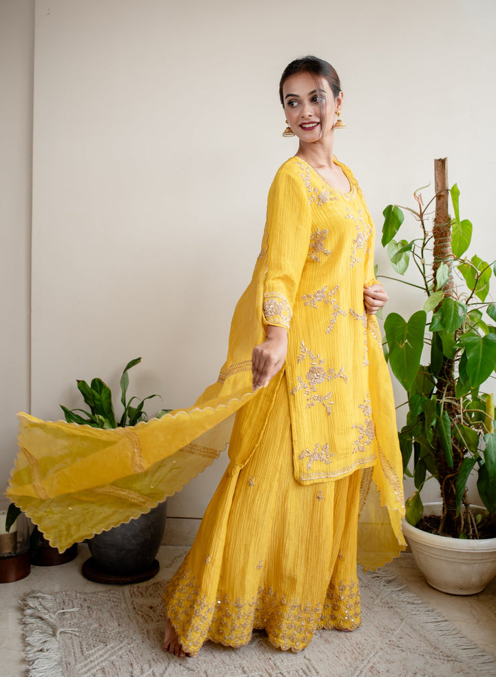 Mustard-Crush-Tissue-Hand-Embroidered-Sharara-Set