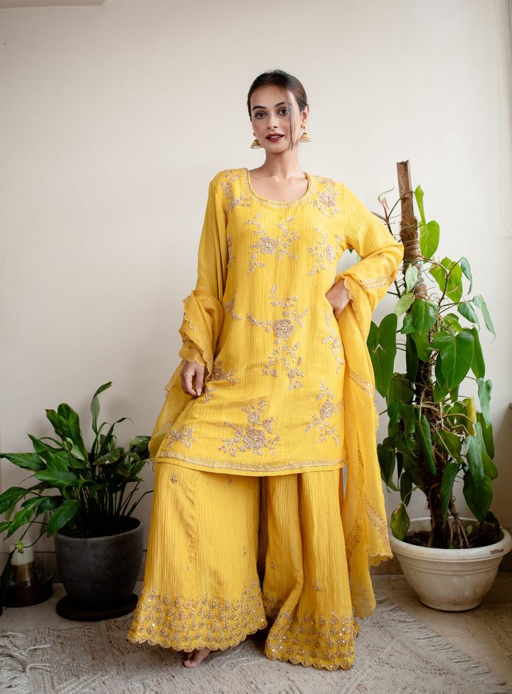 Mustard-Crush-Tissue-Hand-Embroidered-Sharara-Set