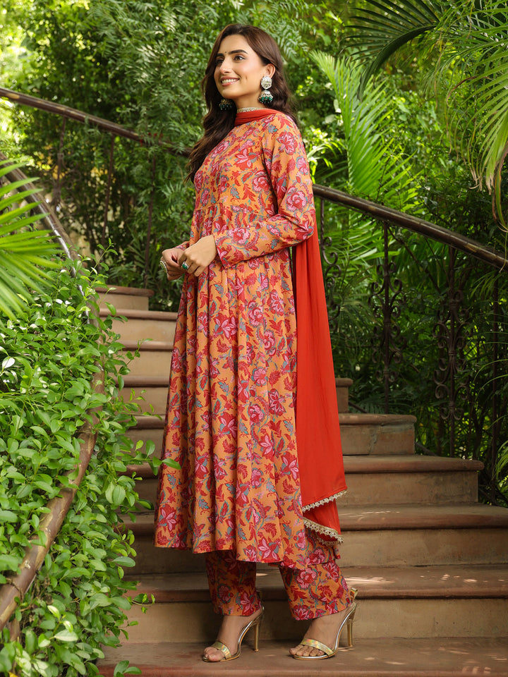 Mustard-Georgette-Floral-Print-Anarakali-Set