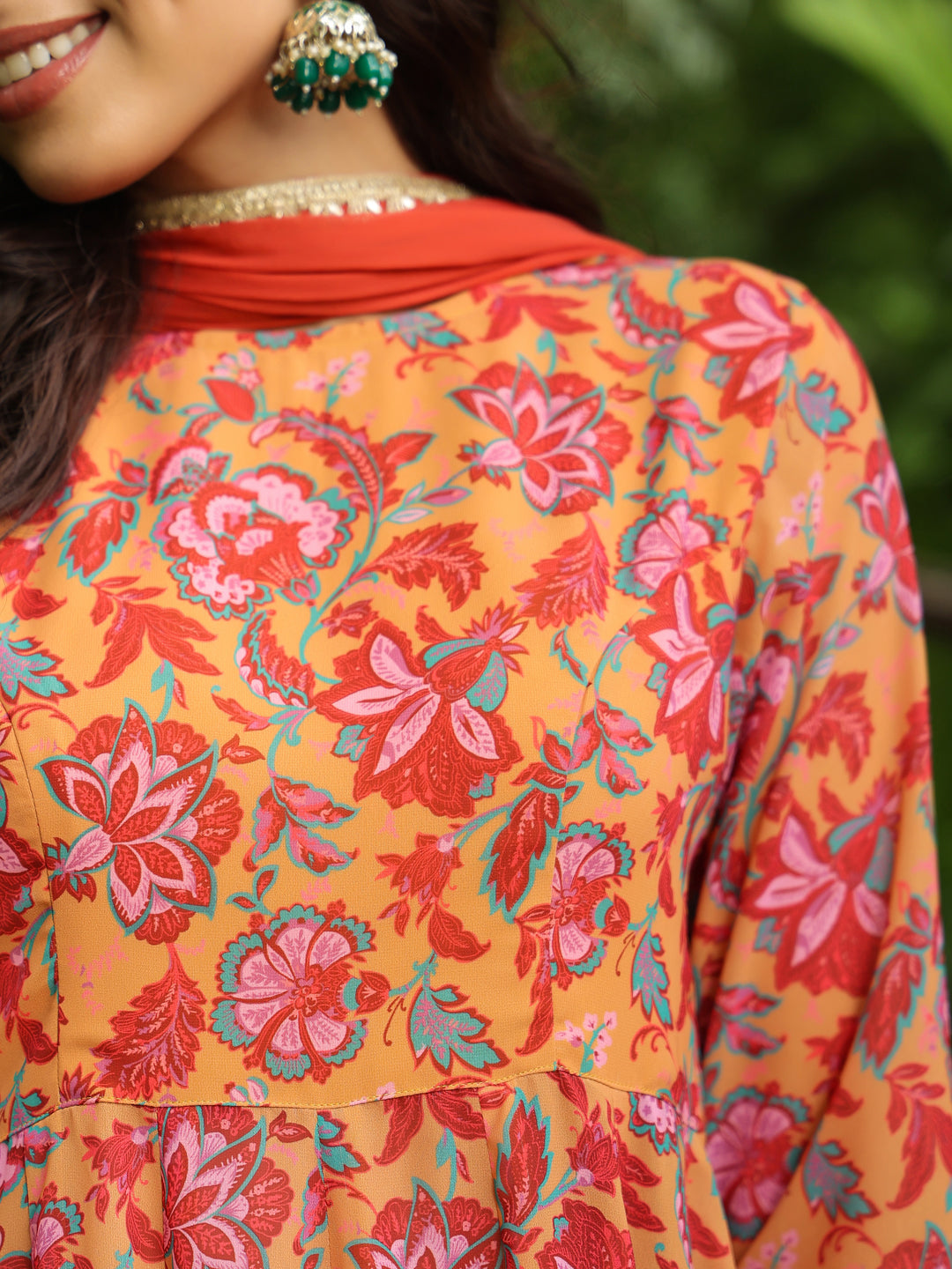 Mustard-Georgette-Floral-Print-Anarakali-Set