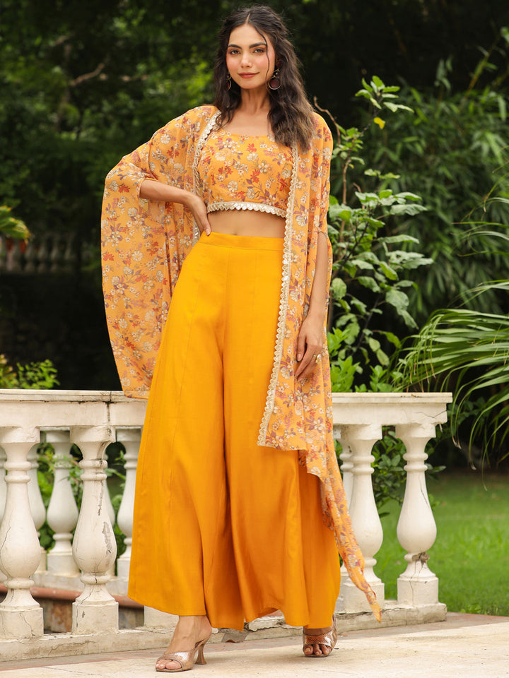 Mustard-Georgette-Floral-Print-Co-Ord-Set