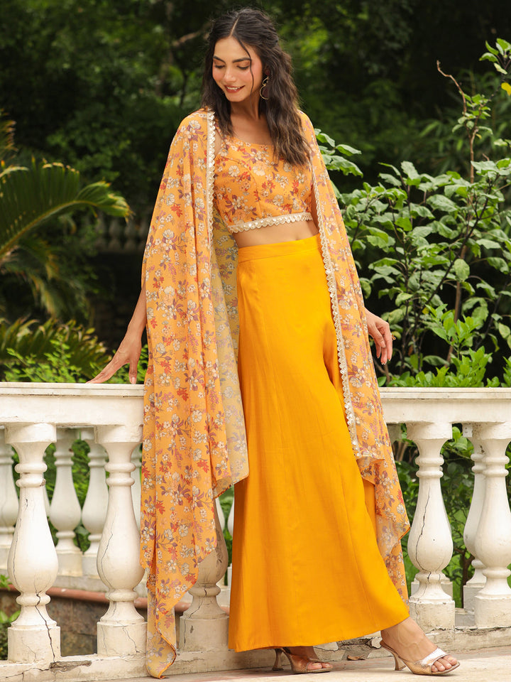 Mustard-Georgette-Floral-Print-Co-Ord-Set