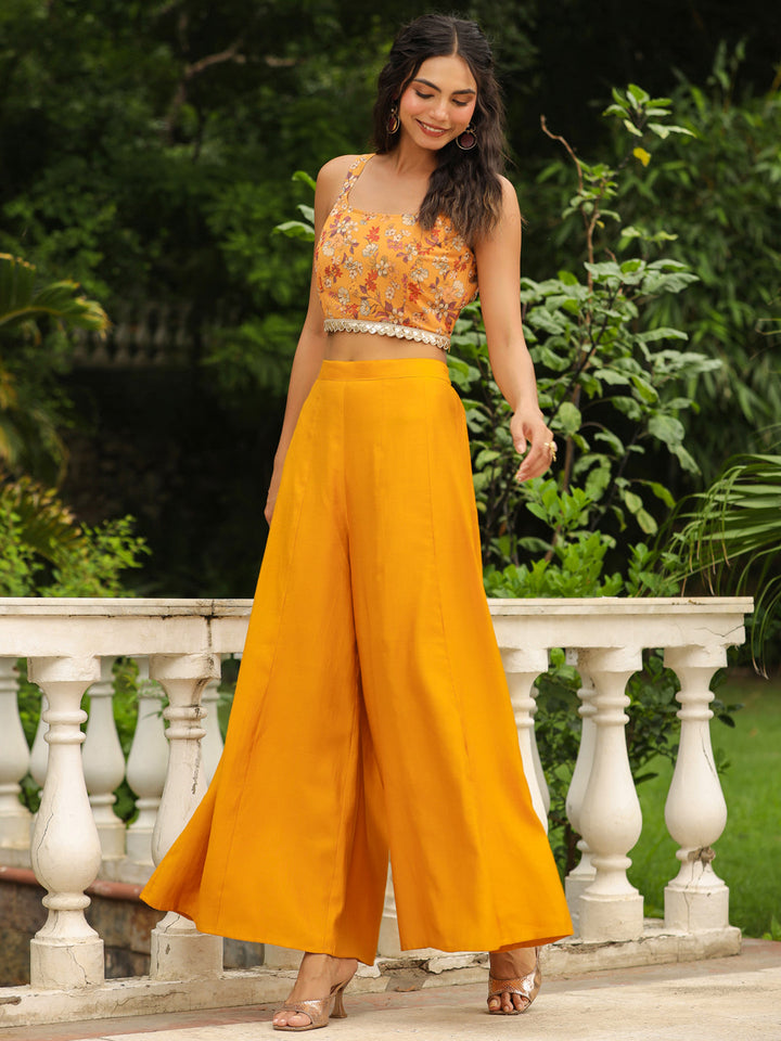 Mustard-Georgette-Floral-Print-Co-Ord-Set