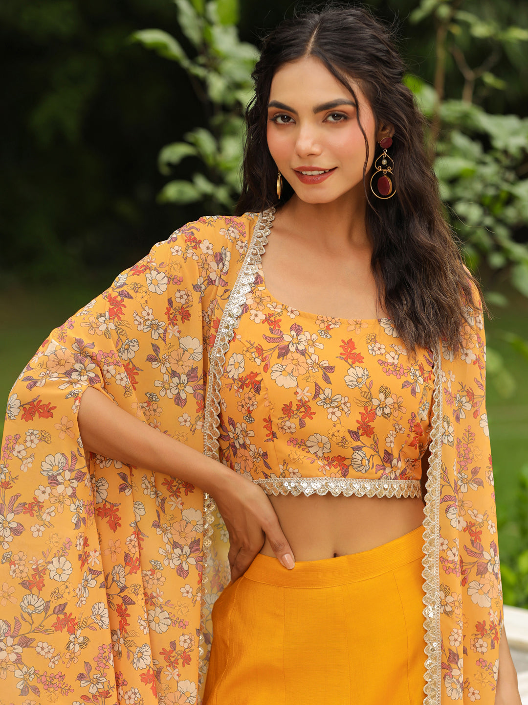 Mustard-Georgette-Floral-Print-Co-Ord-Set