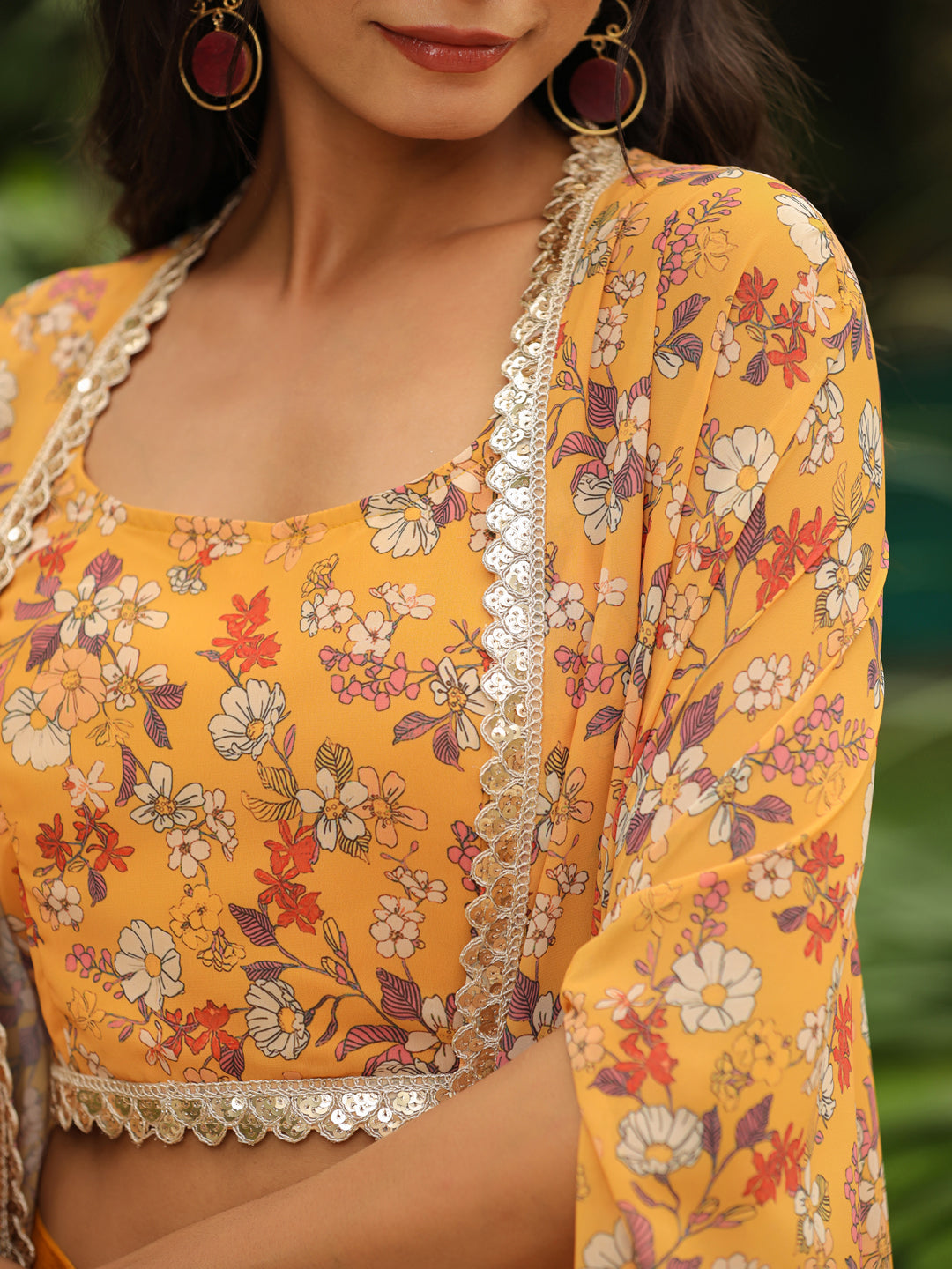 Mustard-Georgette-Floral-Print-Co-Ord-Set