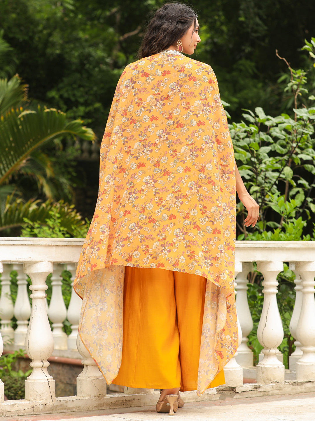 Mustard-Georgette-Floral-Print-Co-Ord-Set