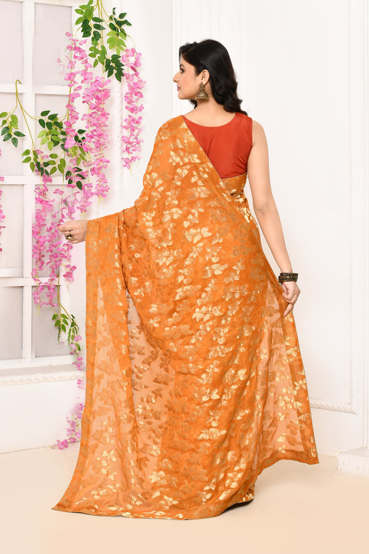 Mustard-Jute-Upada-Golden-Leaf-Pattern-Saree