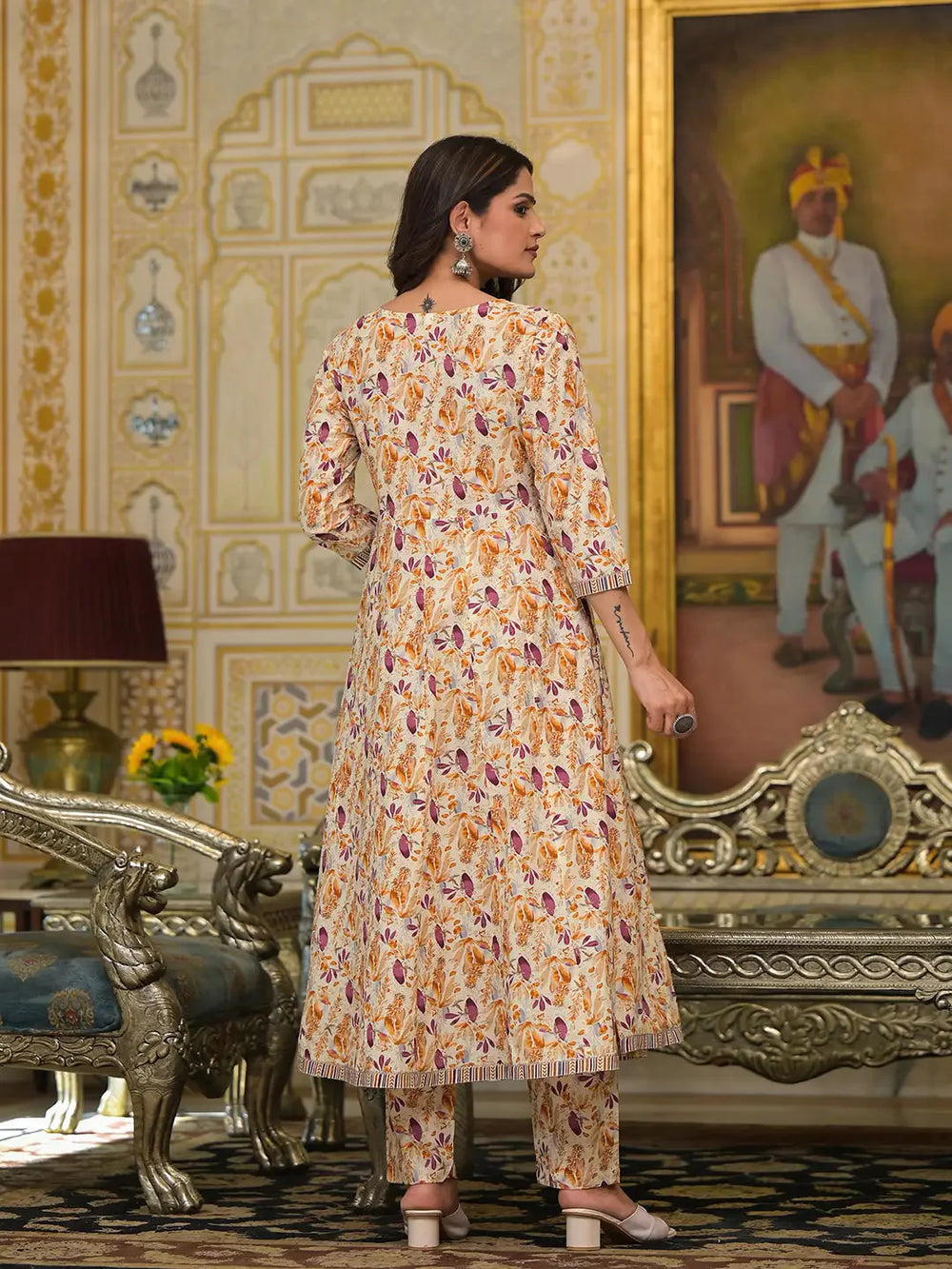 Mustard-Yellow-Cotton-Leaf-Print-Zari-Work-Anarkali-Set