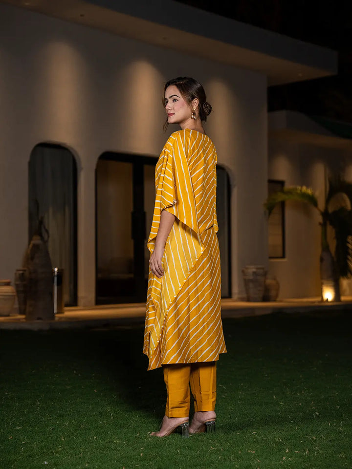 Mustard-Silk-Blend-Leheriya-Embroidered-Kaftan-Set