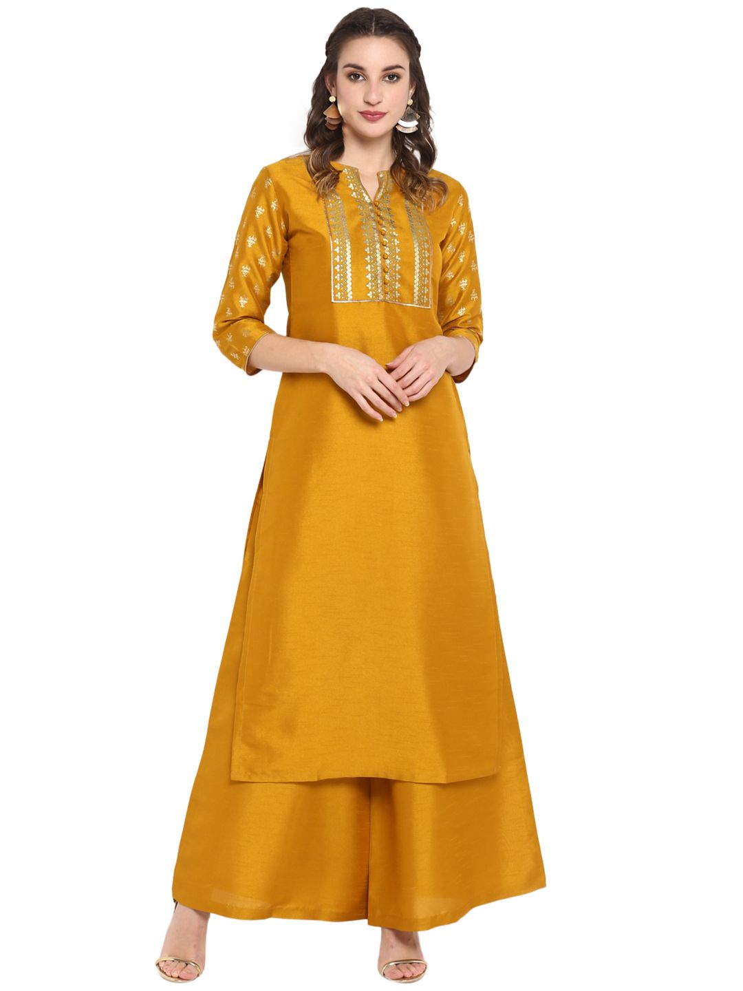 ZERESOUQ-Mustard-Poly-Silk-Shiny-2-Piece-Kurta-Set