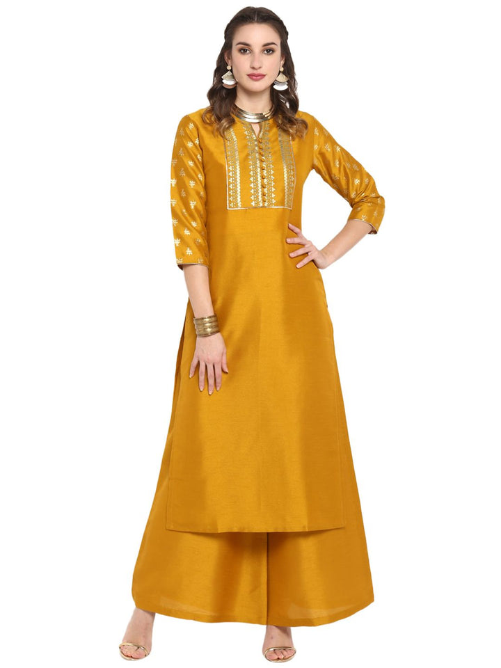ZERESOUQ-Mustard-Poly-Silk-Shiny-2-Piece-Kurta-Set