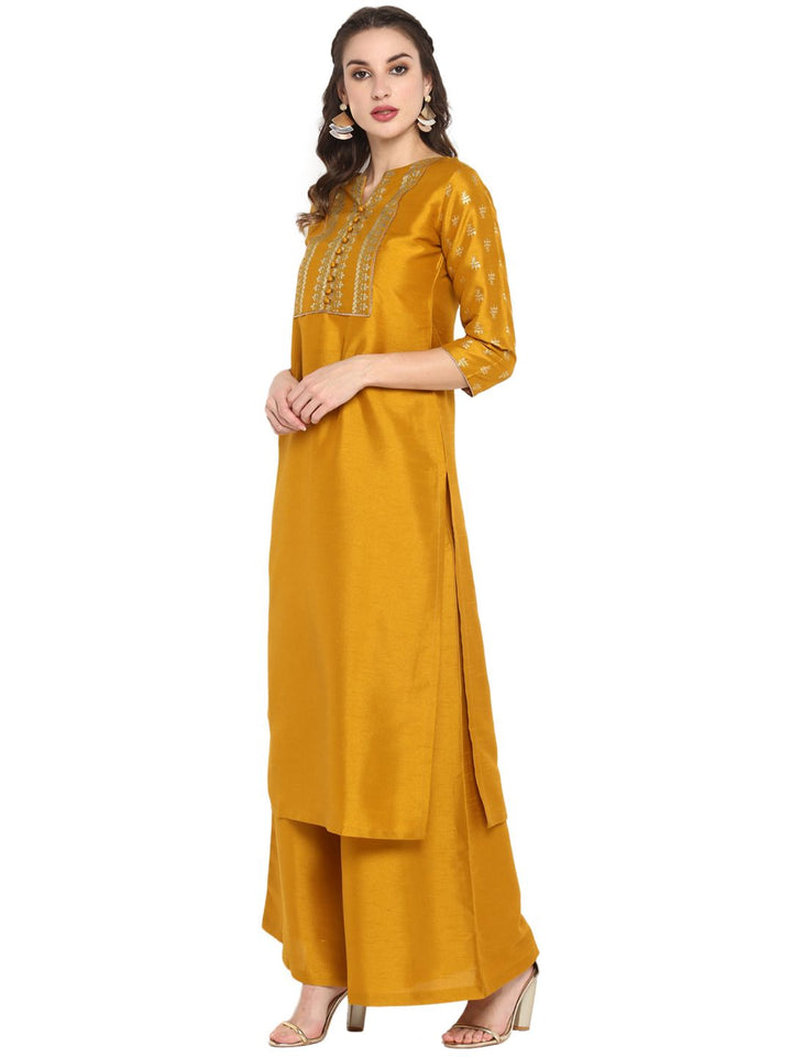 ZERESOUQ-Mustard-Poly-Silk-Shiny-2-Piece-Kurta-Set