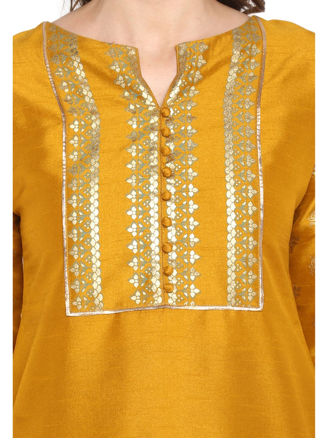 ZERESOUQ-Mustard-Poly-Silk-Shiny-2-Piece-Kurta-Set