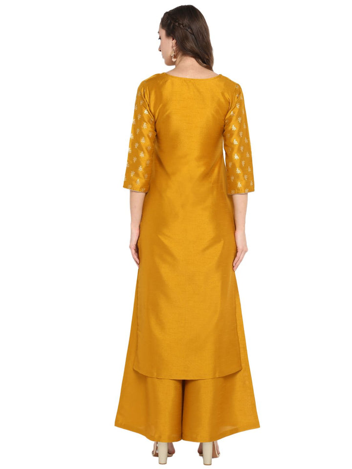 ZERESOUQ-Mustard-Poly-Silk-Shiny-2-Piece-Kurta-Set