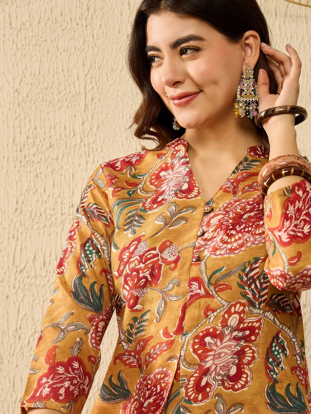Mustard Rayon Blend Floral Printed Co-Ord Set