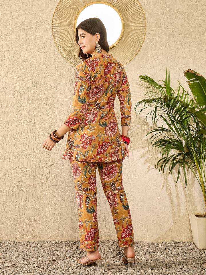 Mustard Rayon Blend Floral Printed Co-Ord Set