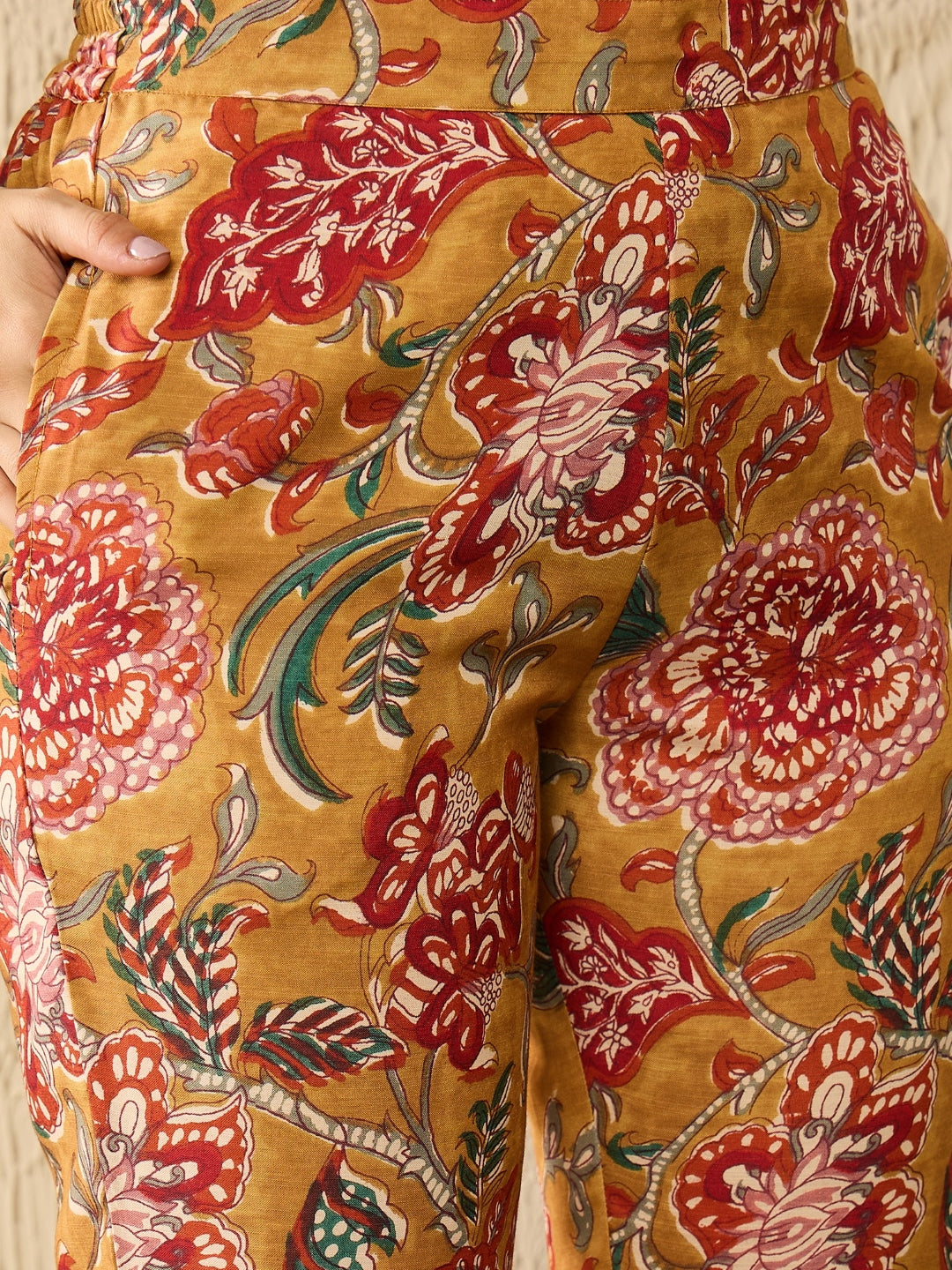 Mustard Rayon Blend Floral Printed Co-Ord Set
