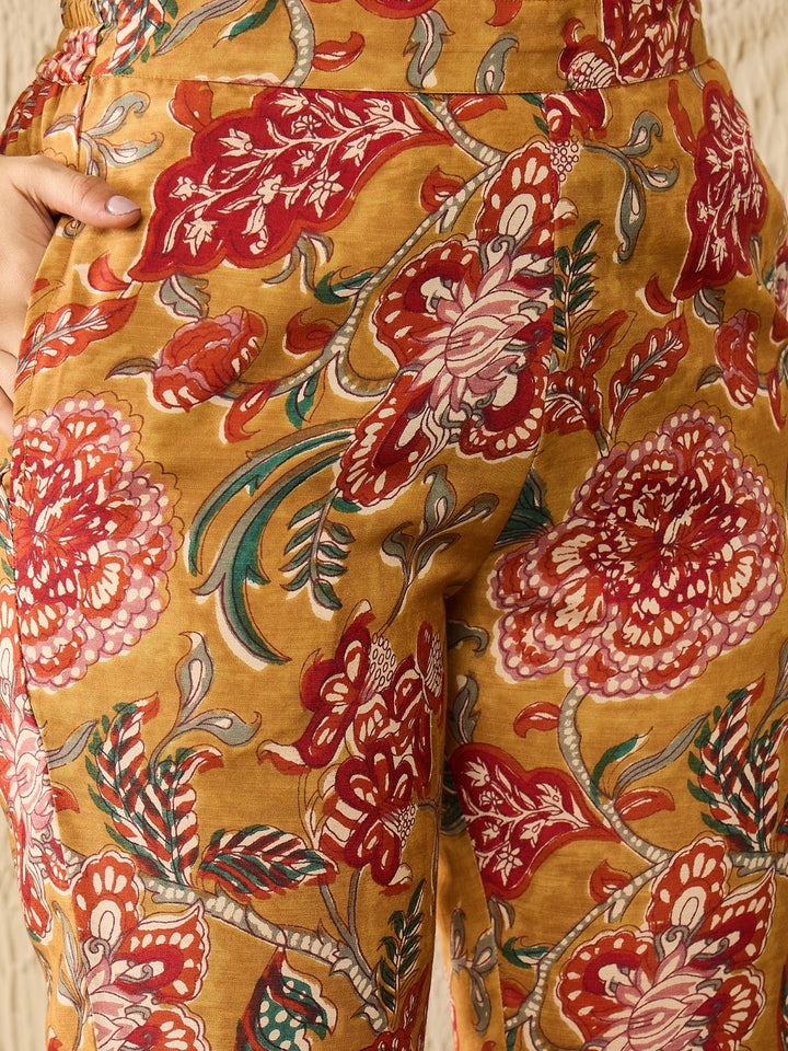 Mustard Rayon Blend Floral Printed Co-Ord Set