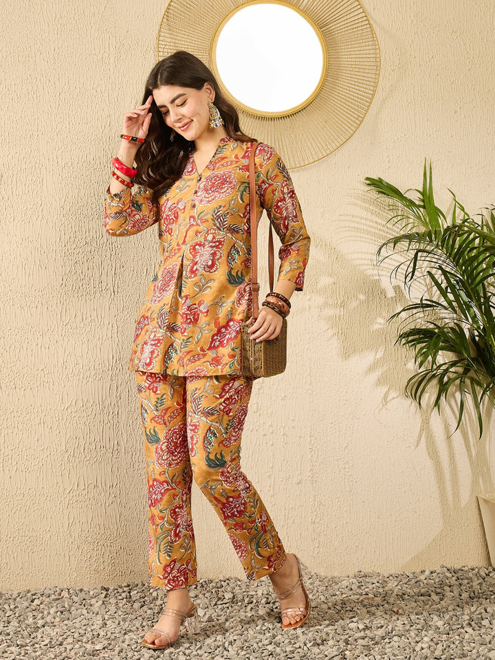 Mustard Rayon Blend Floral Printed Co-Ord Set