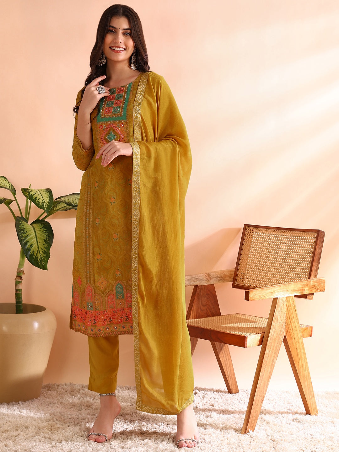 Mustard-Silk-Blend-Abstract-Woven-Design-3-Piece-Kurta-Set