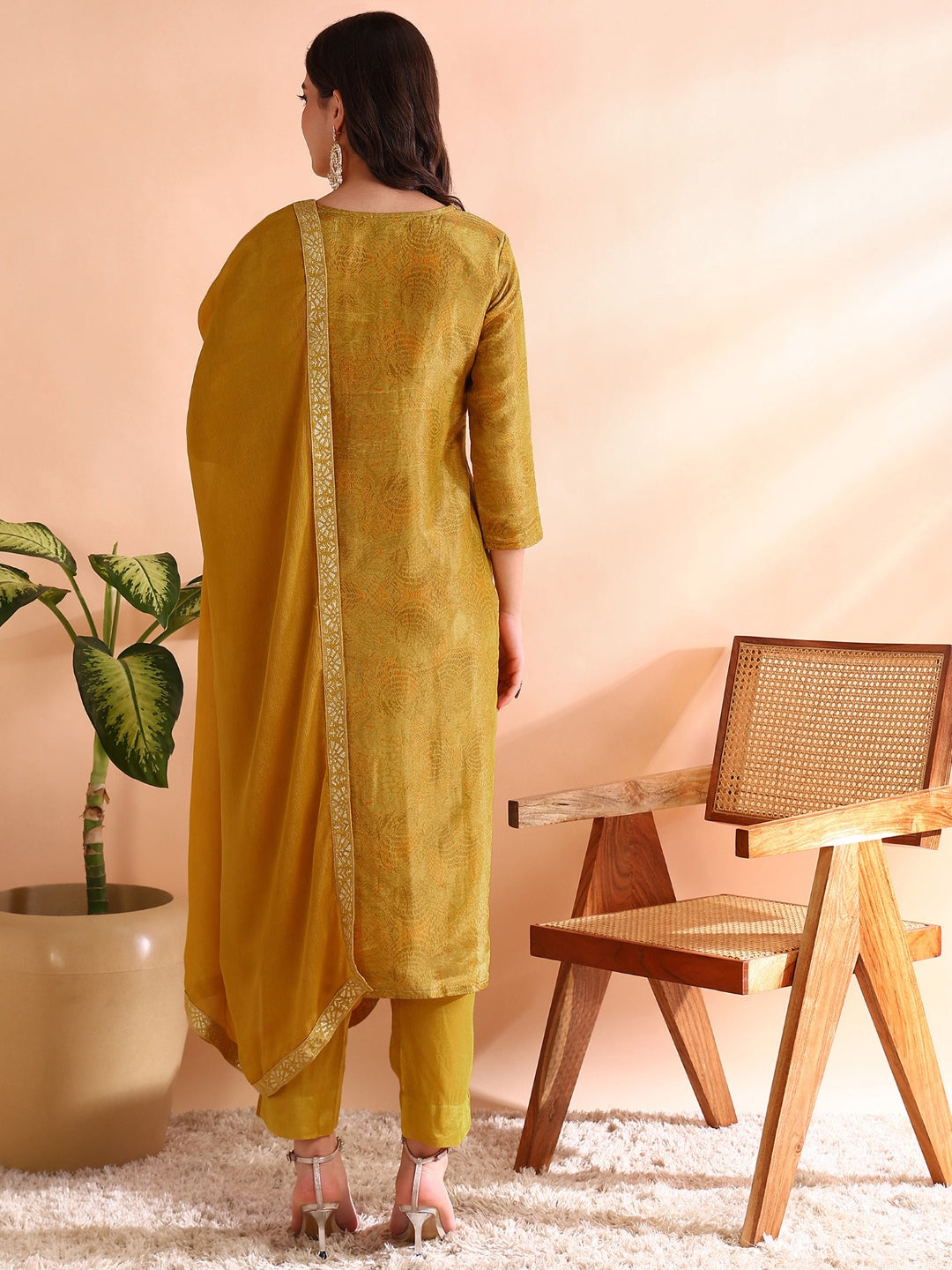 Mustard-Silk-Blend-Abstract-Woven-Design-3-Piece-Kurta-Set