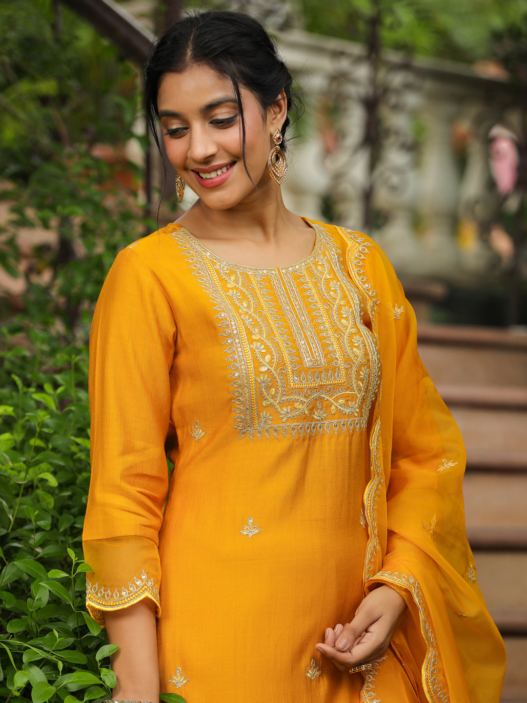 Mustard-Silk-Blend-Embroidered-3-Piece-Kurta-Set