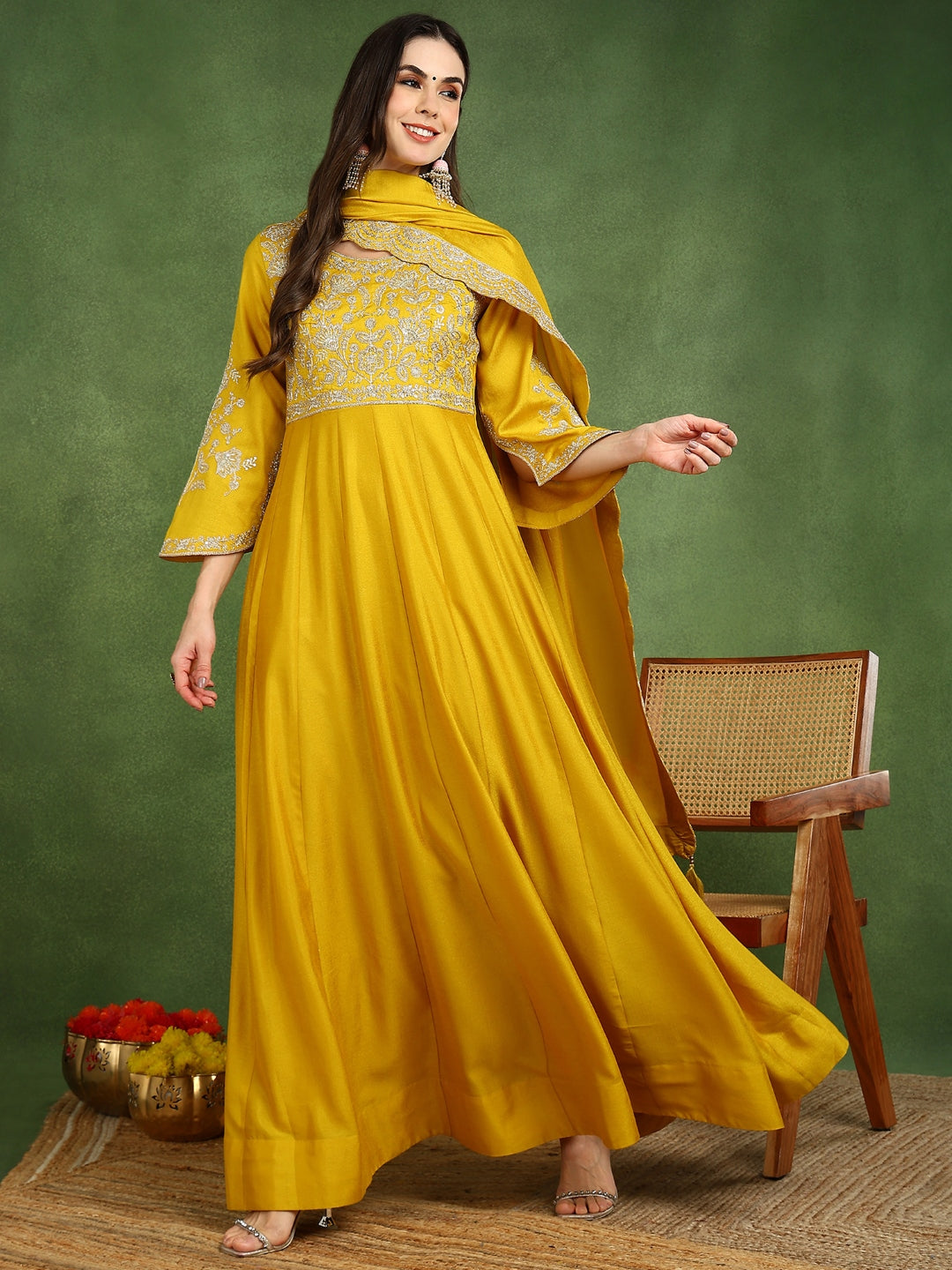 ZERESOUQ-Mustard-Silk-Blend-Embroidered-Anarkali-Gown-with-Dupatta