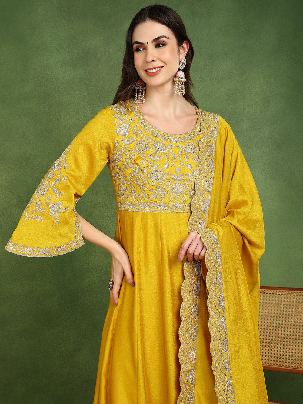 ZERESOUQ-Mustard-Silk-Blend-Embroidered-Anarkali-Gown-with-Dupatta