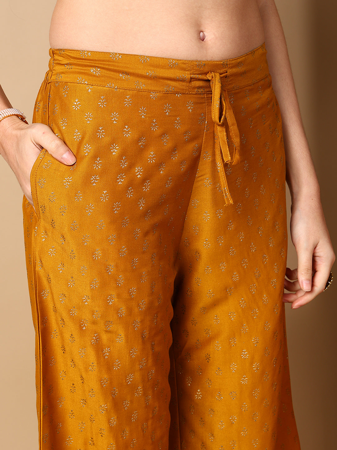 ZERESOUQ-Mustard-Silk-Blend-Solid-Embroidered-Anarkali-Kurta-Palazzo-With-Dupatta