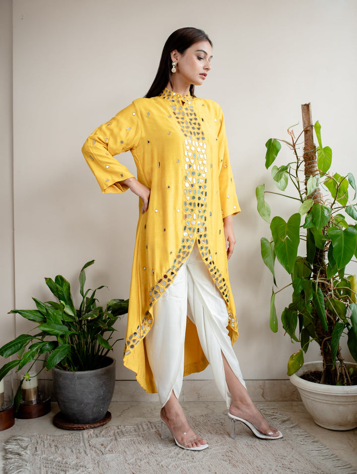 Mustard-Silk-Miror-Work-Indo-Western-2-Piece-Kurta-Set