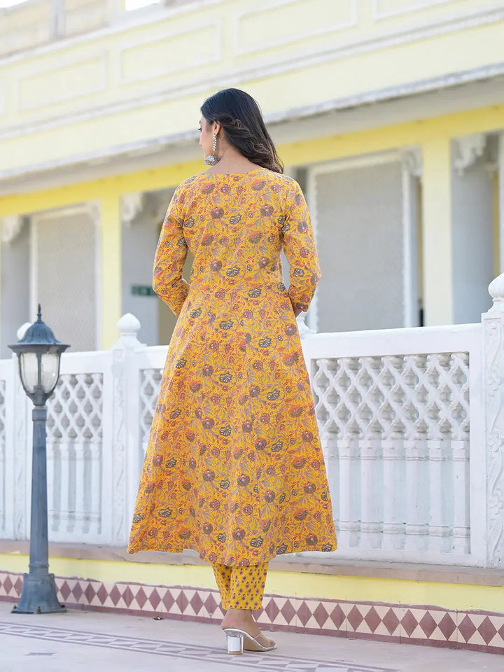 Mustard-Yellow-Cotton-Floral-Print-Anarkali-Set