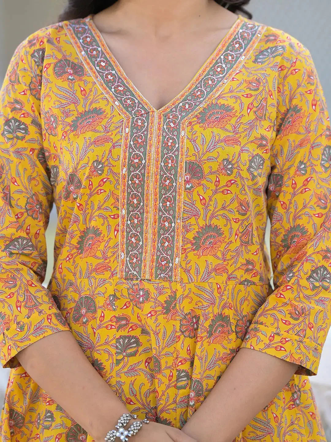 Mustard-Yellow-Cotton-Floral-Print-Anarkali-Set