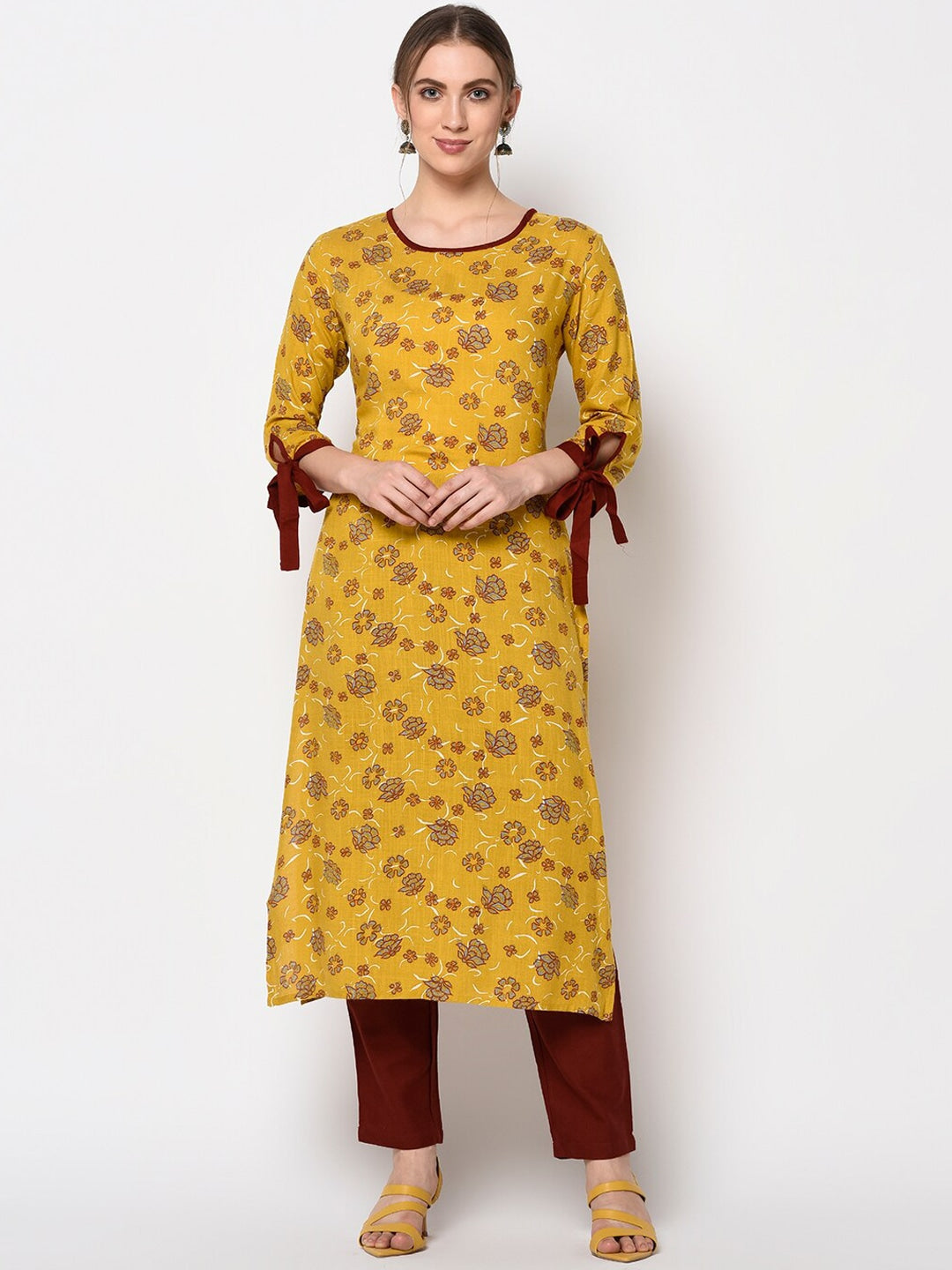 Mustard-Yellow-&-Grey-Rayon-A-Line-Kurta