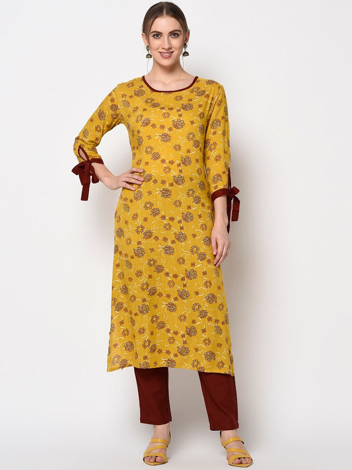 Mustard-Yellow-&-Grey-Rayon-A-Line-Kurta