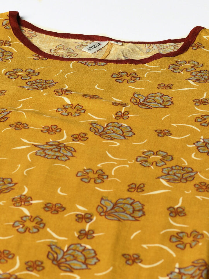 Mustard-Yellow-&-Grey-Rayon-A-Line-Kurta