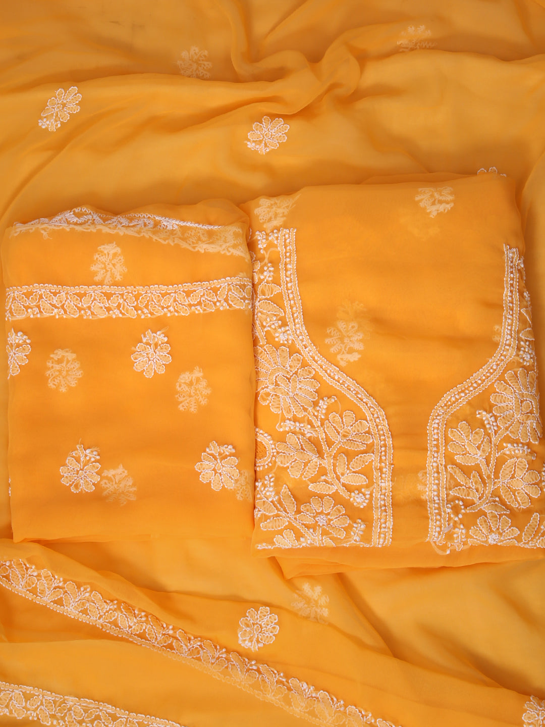 Mustard-&-White-Georgette-Chikankari-Dress-Material