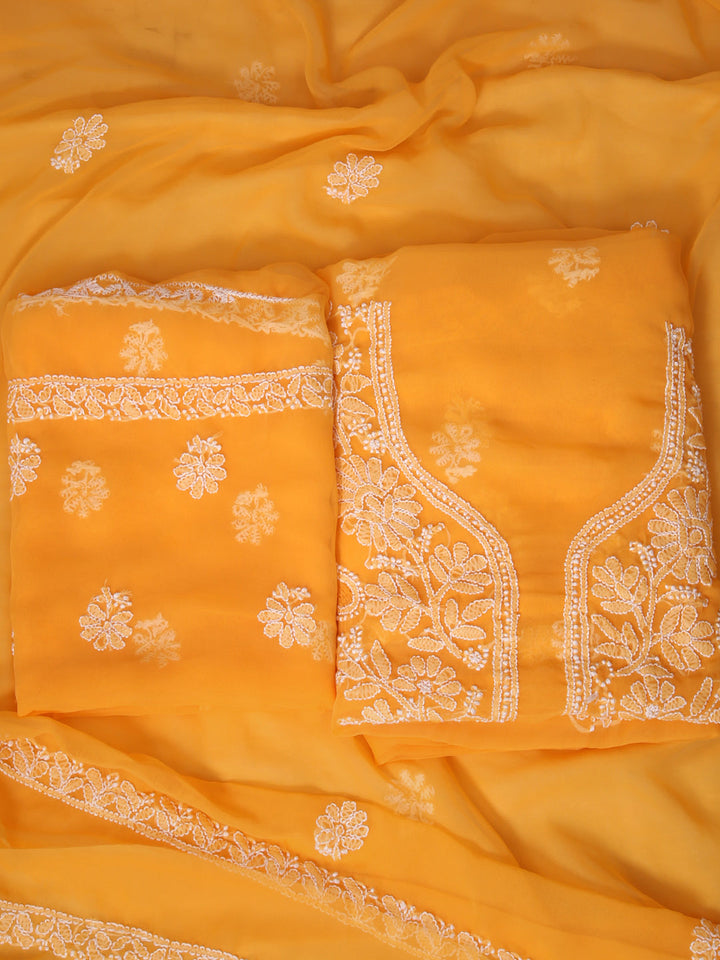 Mustard-&-White-Georgette-Chikankari-Dress-Material