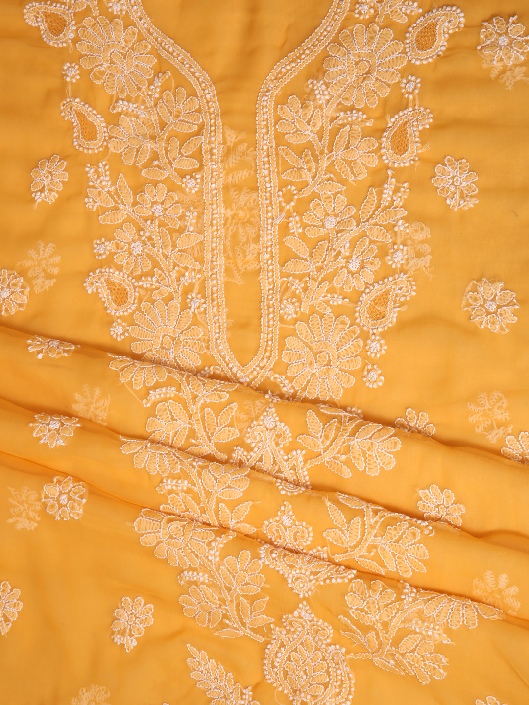 Mustard-&-White-Georgette-Chikankari-Dress-Material