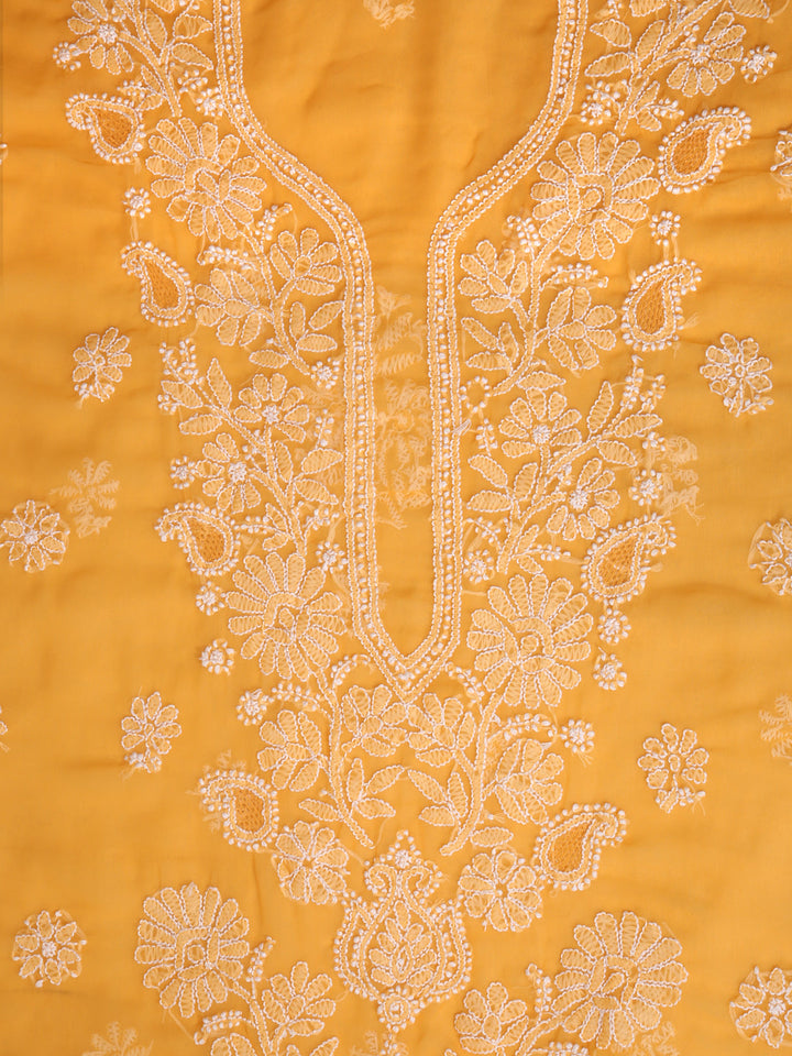 Mustard-&-White-Georgette-Chikankari-Dress-Material