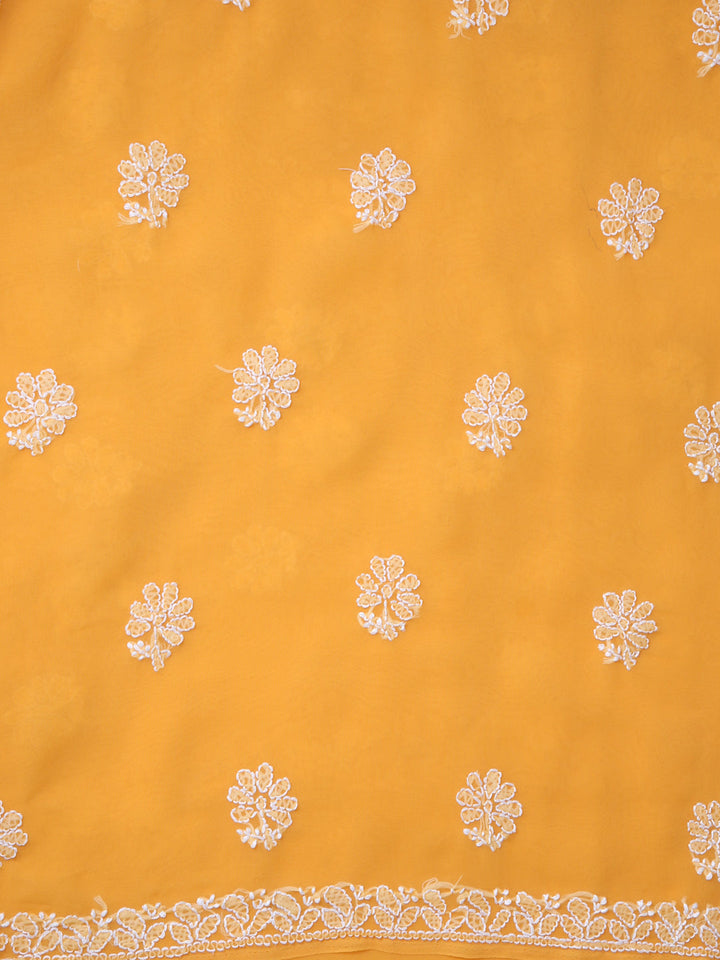 Mustard-&-White-Georgette-Chikankari-Dress-Material