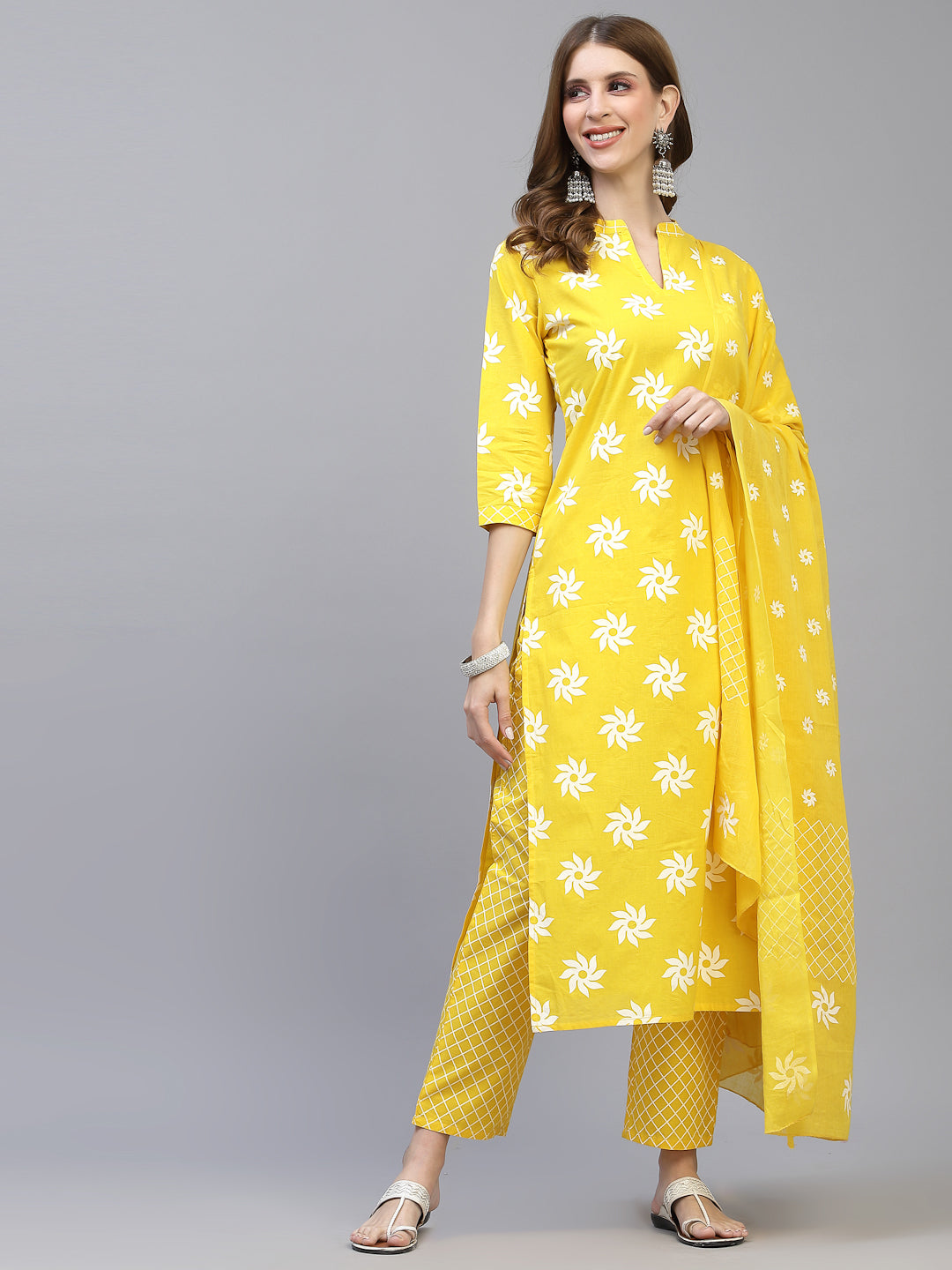 Mustard-Cotton-Straight-3-Piece-Kurta-Set